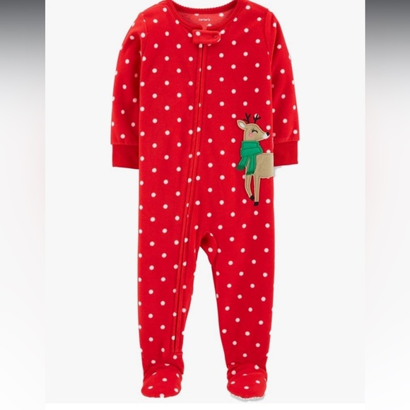 Carter's Red Polka-Dot & Reindeer Holiday Sleeper Footie Pajamas size 24 months - Picture 2 of 8